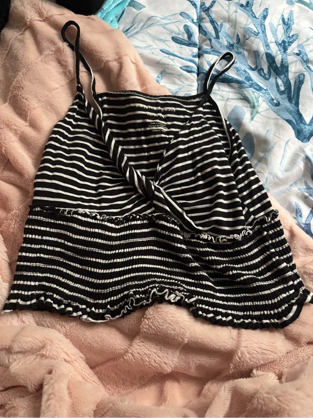American Eagle Outfitters Black and White Striped Tank Cami